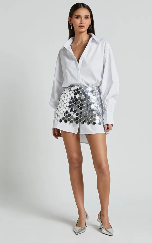Showpo Cece Mini Skirt 8211 Circle Sequin Bodycon Skirt In Silver Women Skirts