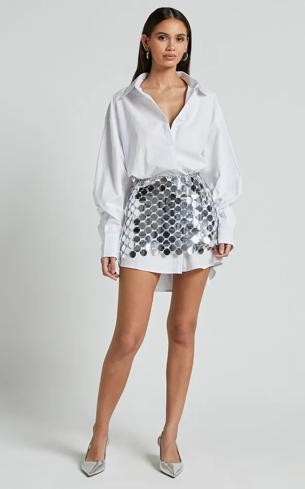 Showpo Cece Mini Skirt 8211 Circle Sequin Bodycon Skirt In Silver Women Skirts