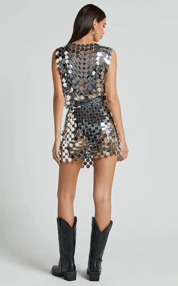 Showpo Cece Mini Skirt 8211 Circle Sequin Bodycon Skirt In Silver Women Skirts