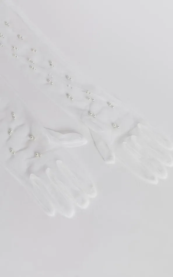 Showpo Ceceilla Pearl Gloves In White Women Scarves and Gloves