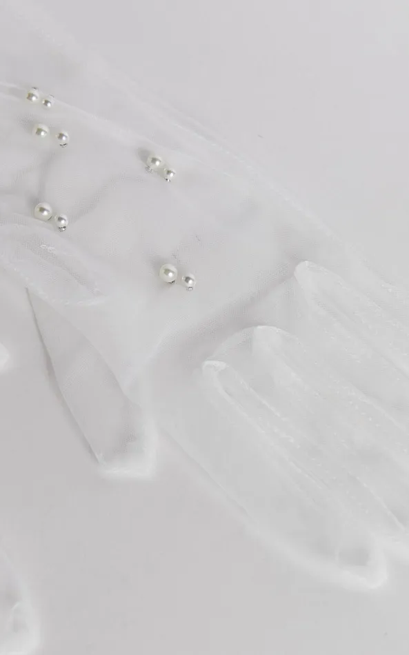 Showpo Ceceilla Pearl Gloves In White Women Scarves and Gloves