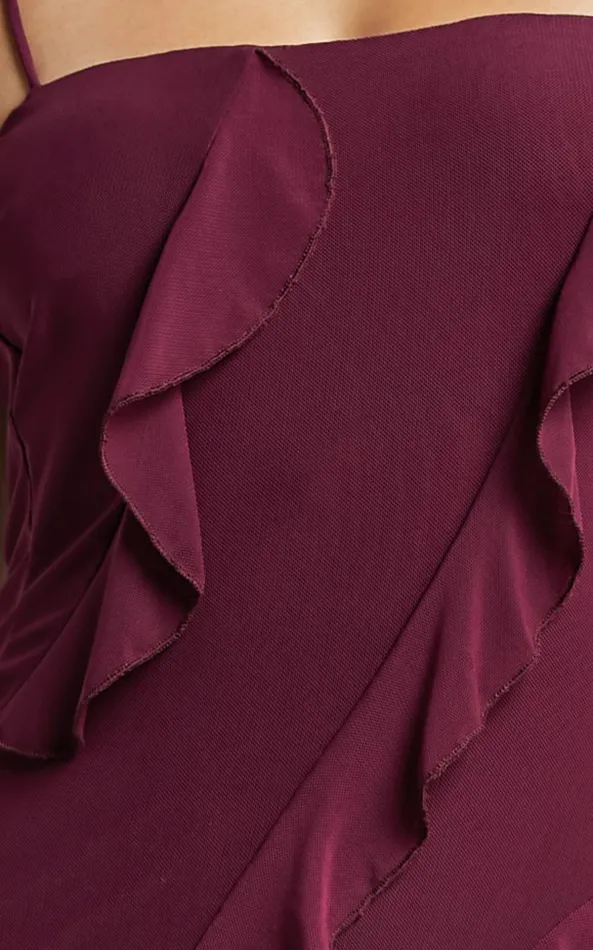 Showpo Cecelia Midi Dress 8211 Ruffle Detail Dress In Grape Women Dresses