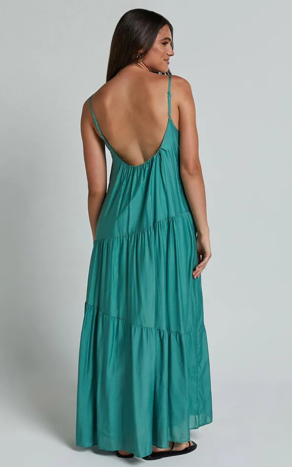 Showpo Cecila Midi Dress 8211 Straight Neckline Sleeveless Dress In Sage Women Dresses