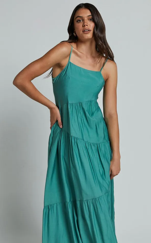 Showpo Cecila Midi Dress 8211 Straight Neckline Sleeveless Dress In Sage Women Dresses