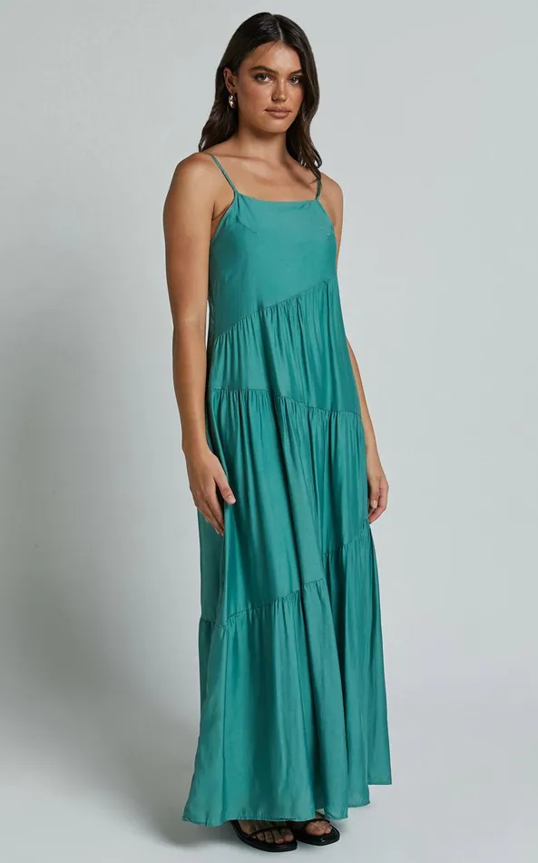 Showpo Cecila Midi Dress 8211 Straight Neckline Sleeveless Dress In Sage Women Dresses