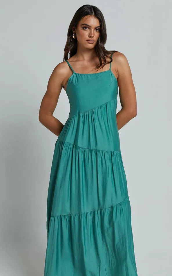 Showpo Cecila Midi Dress 8211 Straight Neckline Sleeveless Dress In Sage Women Dresses