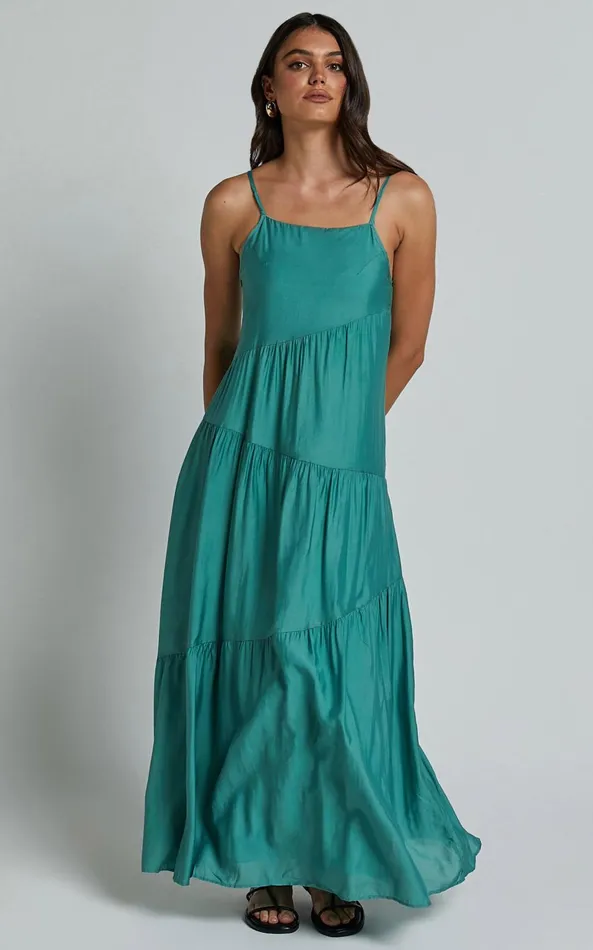 Showpo Cecila Midi Dress 8211 Straight Neckline Sleeveless Dress In Sage Women Dresses