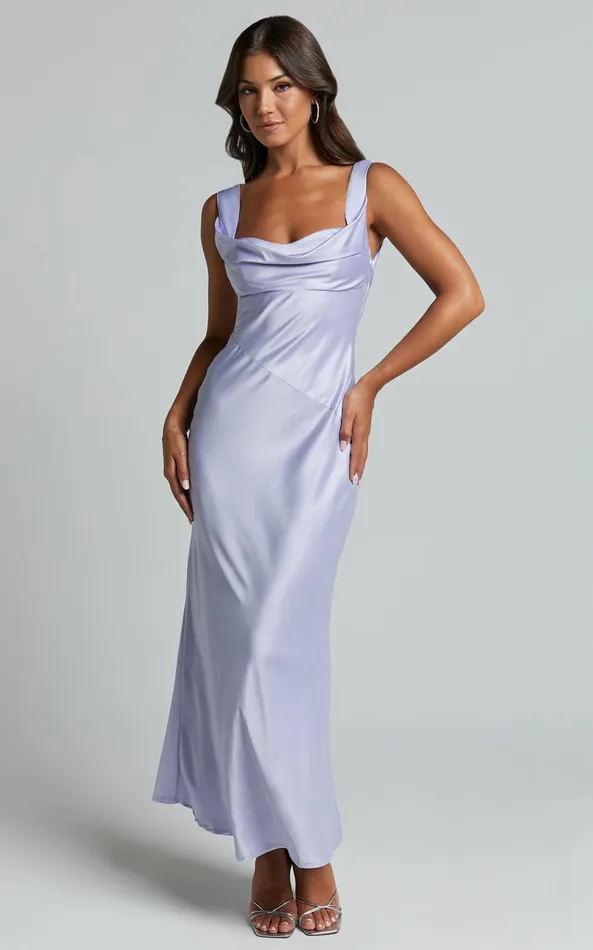 Showpo Cecilia Midi Dress 8211 Cowl Neck Satin Bias Cut Dress In Lilac Women Dresses Showpo Cecilia Midi Dress 8211 Cowl Neck Satin Bias Cut Dress In Lilac Women Dresses