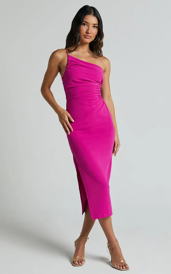 Showpo Cedrych Midi Dress 8211 Side Cut Out Asymmetric Bodycon Dress In Fuschia Women Dresses Showpo Cedrych Midi Dress 8211 Side Cut Out Asymmetric Bodycon Dress In Fuschia Women Dresses