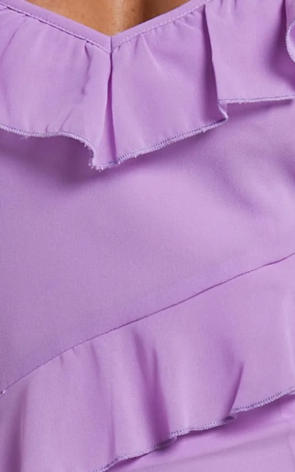Showpo Celaya Maxi Dress 8211 Strappy V Neck Off Shoulder Tiered Frill Detail In Lilac Women Dresses