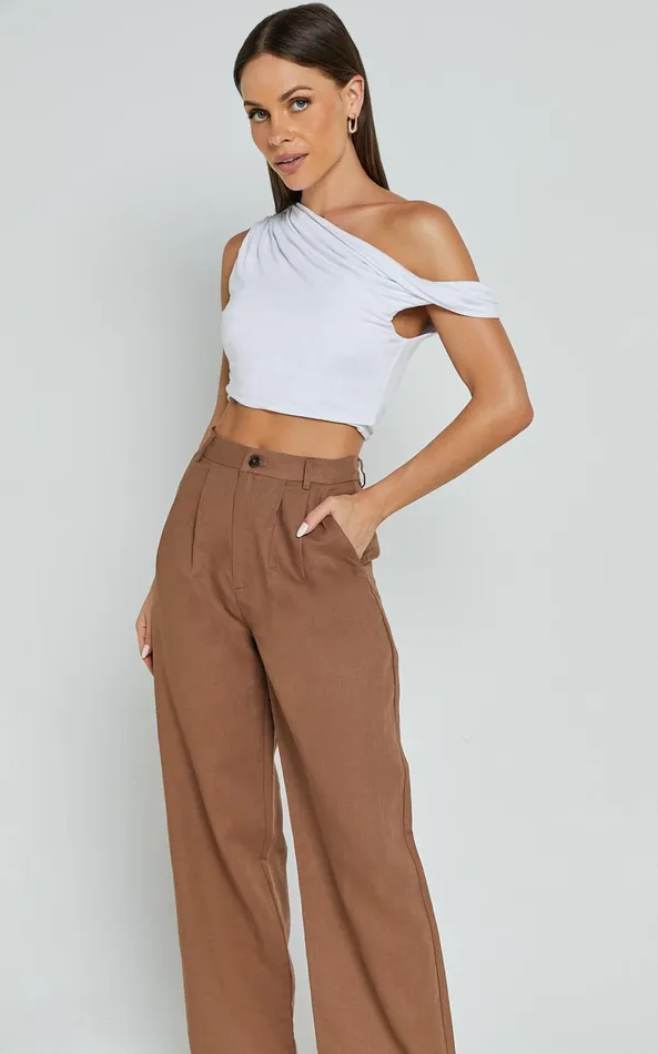 Showpo Celenia Pants 8211 High Waisted Wide Leg Pants In Tobacco Women Pants
