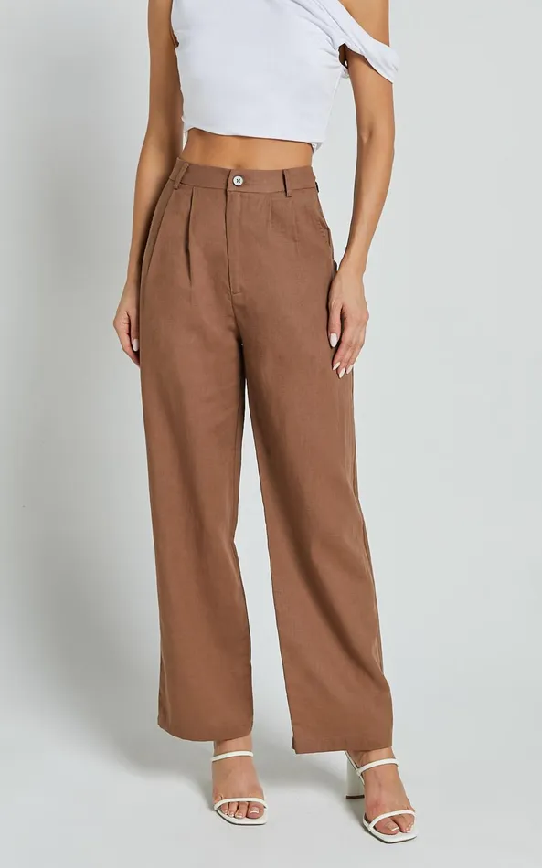 Showpo Celenia Pants 8211 High Waisted Wide Leg Pants In Tobacco Women Pants