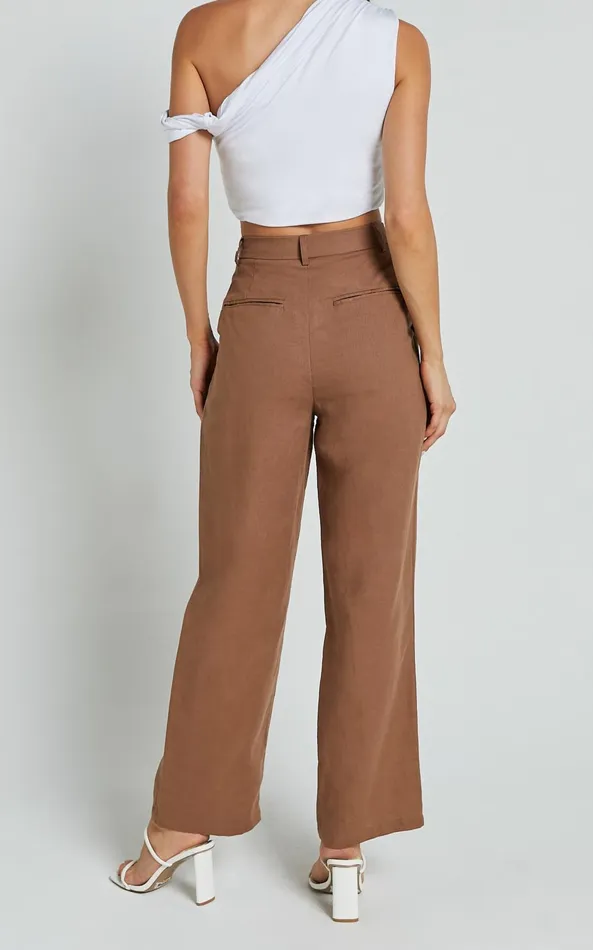 Showpo Celenia Pants 8211 High Waisted Wide Leg Pants In Tobacco Women Pants