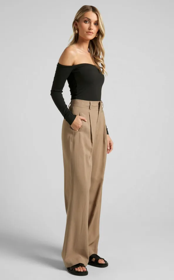 Showpo Celerina Top 8211 Off The Shoulder Straight Neck Long Sleeve In Black Women Basics