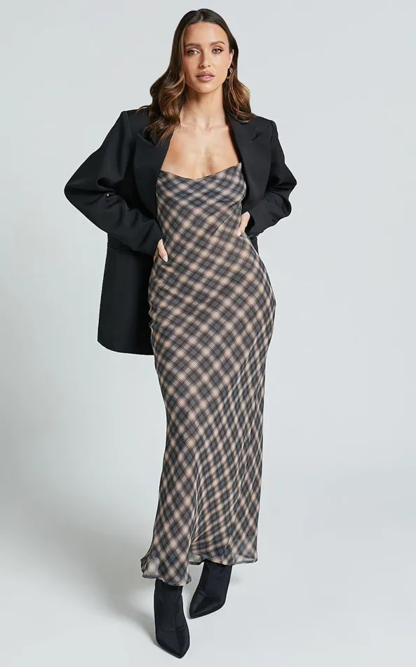 Showpo Celeste Midi Dress 8211 Strappy Cowl Neck Slip Dress In Multi Check Women Dresses Showpo Celeste Midi Dress 8211 Strappy Cowl Neck Slip Dress In Multi Check Women Dresses