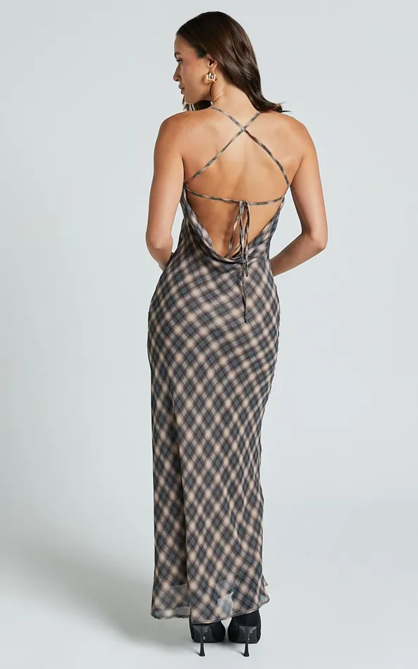 Showpo Celeste Midi Dress 8211 Strappy Cowl Neck Slip Dress In Multi Check Women Dresses