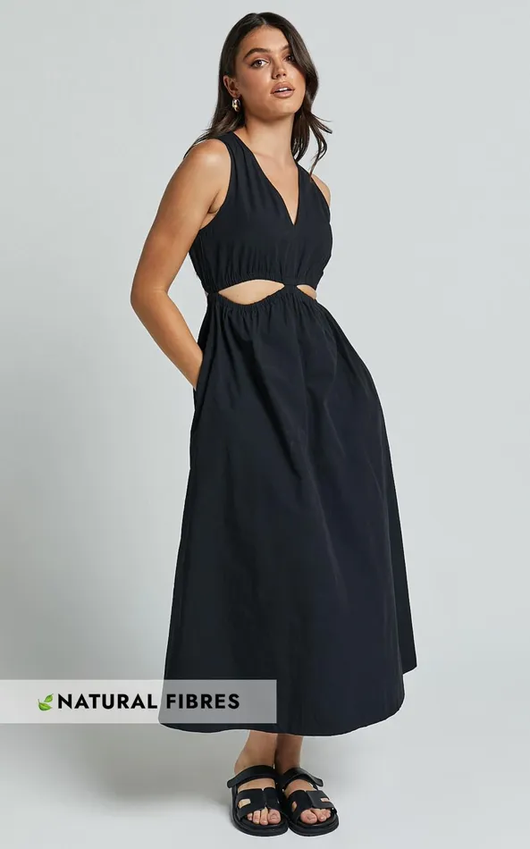 Showpo Celiana Midi Dress 8211 Plunge Elastic Waist Cut Out Sleeveless A Line Dress In Black Women Dresses Showpo Celiana Midi Dress 8211 Plunge Elastic Waist Cut Out Sleeveless A Line Dress In Black Women Dresses