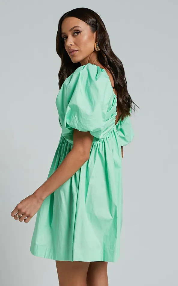 Showpo Celie Mini Dress 8211 Puff Sleeve Empire Waist Dress In Mint Green Women Dresses