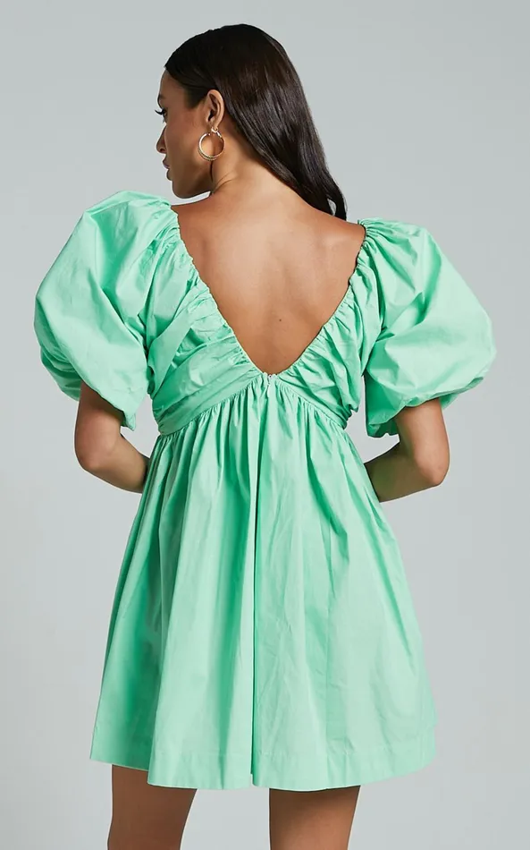 Showpo Celie Mini Dress 8211 Puff Sleeve Empire Waist Dress In Mint Green Women Dresses