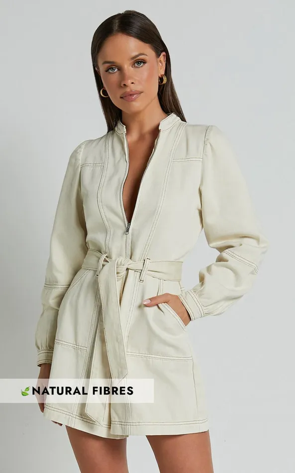 Showpo Cenna Playsuit 8211 Zip Front Long Sleeve Denim Playsuit In Ecru Wash Women Denim Showpo Cenna Playsuit 8211 Zip Front Long Sleeve Denim Playsuit In Ecru Wash Women Denim