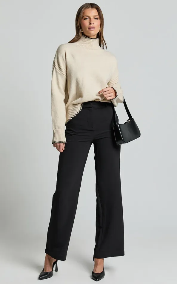 Showpo Cera Jumper 8211 High Neck Contrast Seam Stitch Detail Knit Jumper In Sand Women Knitwear Showpo Cera Jumper 8211 High Neck Contrast Seam Stitch Detail Knit Jumper In Sand Women Knitwear
