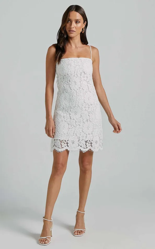 Showpo Cera Mini Dress 8211 Strappy Lace Slip In White Women Dresses