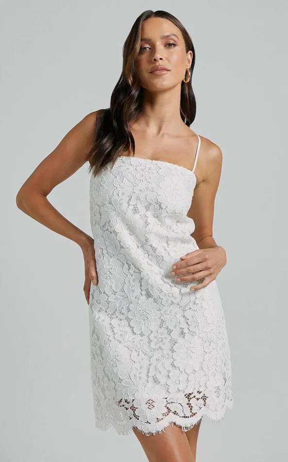 Showpo Cera Mini Dress 8211 Strappy Lace Slip In White Women Dresses