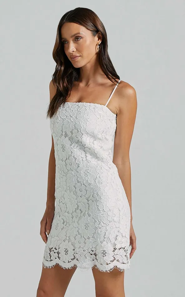 Showpo Cera Mini Dress 8211 Strappy Lace Slip In White Women Dresses