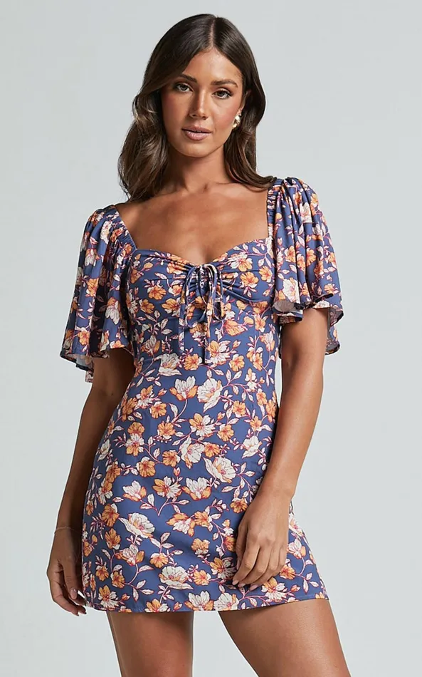 Showpo Ceriana Mini Dress 8211 Flutter Sleeve Gathered Chest Dress In Navy Floral Women Dresses Showpo Ceriana Mini Dress 8211 Flutter Sleeve Gathered Chest Dress In Navy Floral Women Dresses