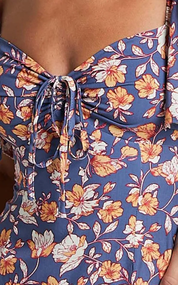 Showpo Ceriana Mini Dress 8211 Flutter Sleeve Gathered Chest Dress In Navy Floral Women Dresses