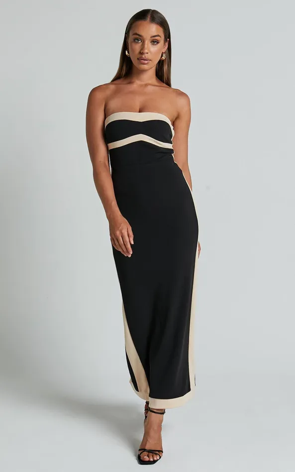 Showpo Chailyn Midi Dress 8211 Strapless Bodycon Dress In Black Women Dresses