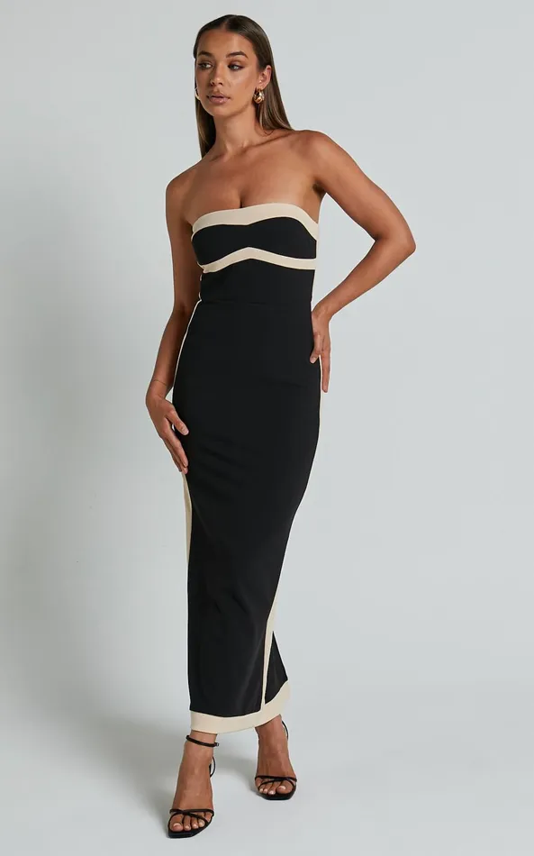 Showpo Chailyn Midi Dress 8211 Strapless Bodycon Dress In Black Women Dresses