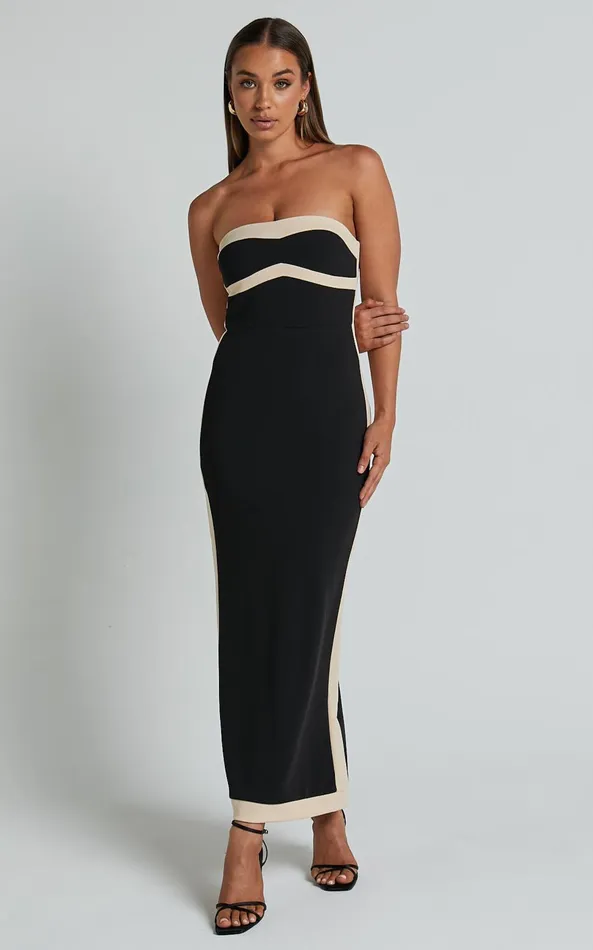 Showpo Chailyn Midi Dress 8211 Strapless Bodycon Dress In Black Women Dresses