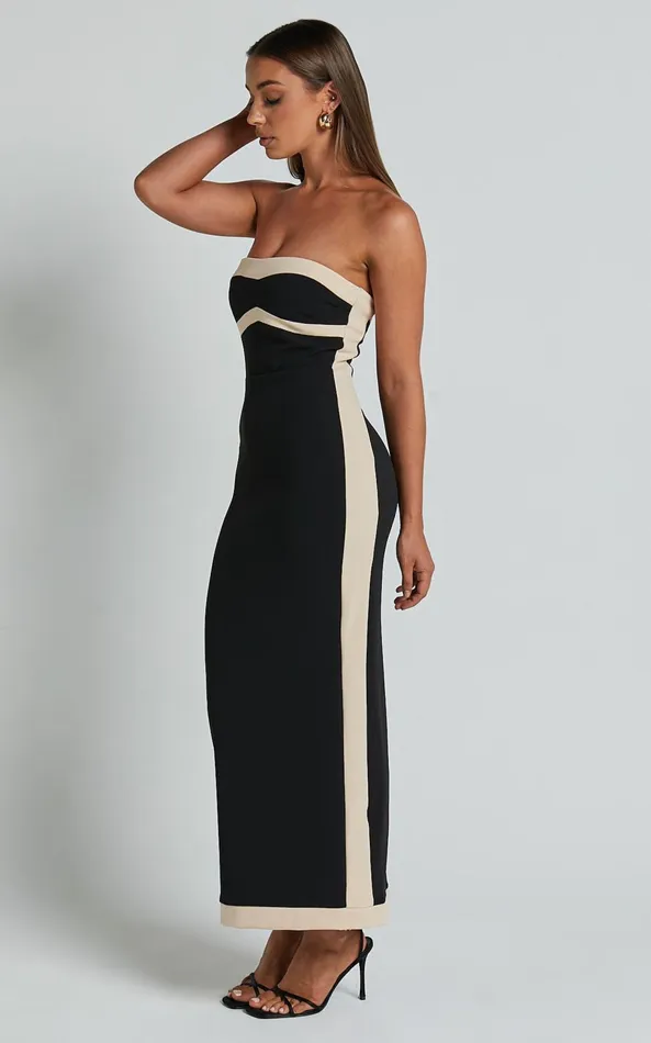 Showpo Chailyn Midi Dress 8211 Strapless Bodycon Dress In Black Women Dresses