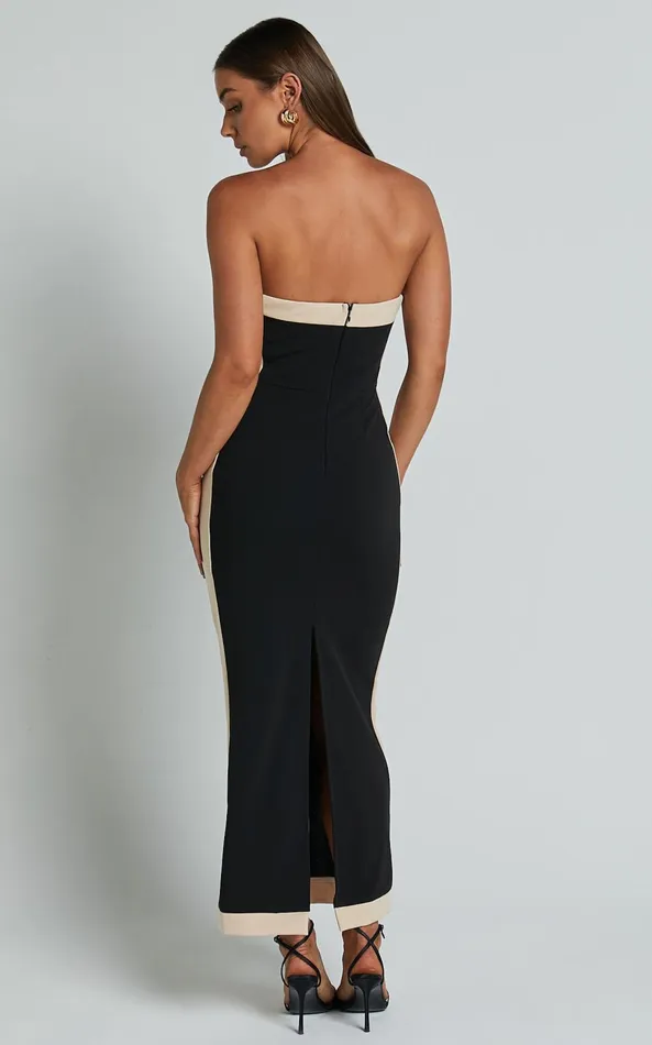 Showpo Chailyn Midi Dress 8211 Strapless Bodycon Dress In Black Women Dresses