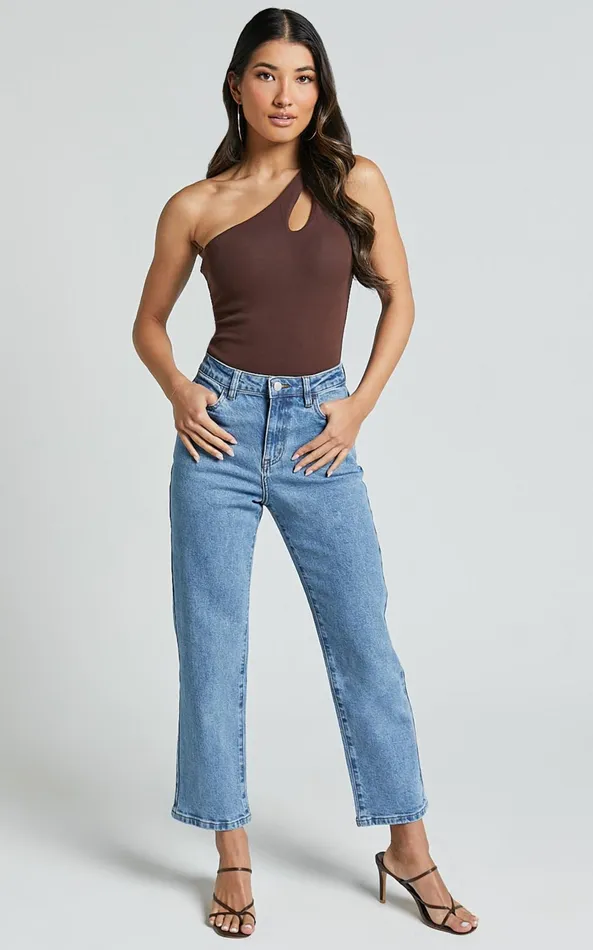 Showpo Chandler Jeans 8211 High Waisted Crop Straight Jeans In Mid Blue Wash Women Denim