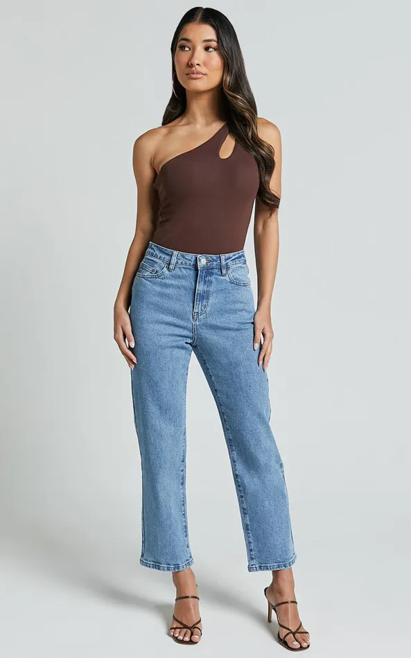 Showpo Chandler Jeans 8211 High Waisted Crop Straight Jeans In Mid Blue Wash Women Denim