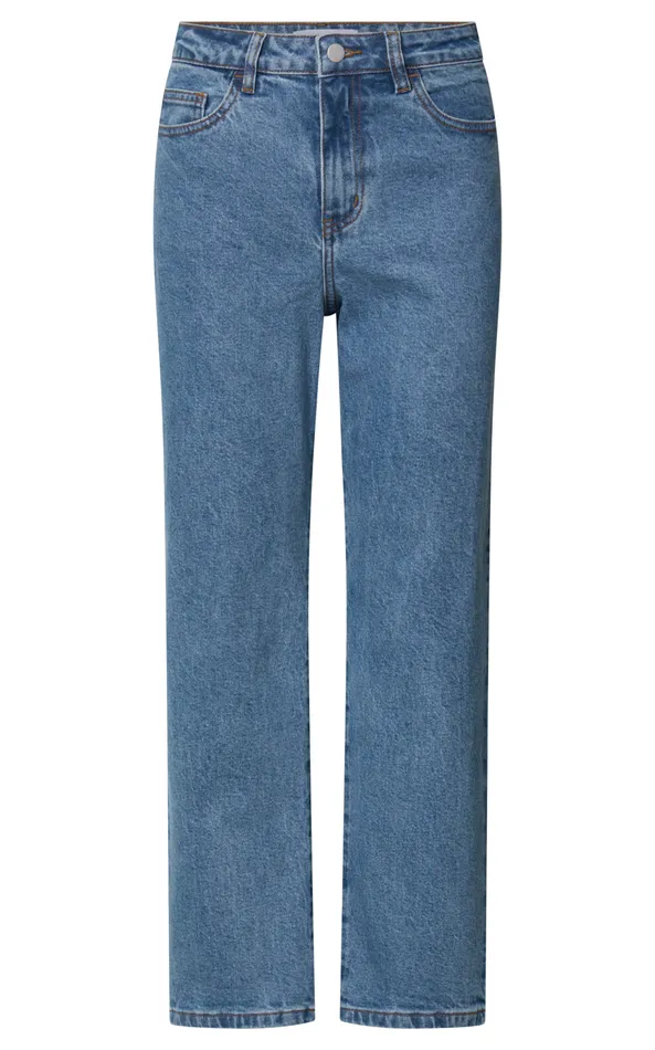 Showpo Chandler Jeans 8211 High Waisted Crop Straight Jeans In Mid Blue Wash Women Denim