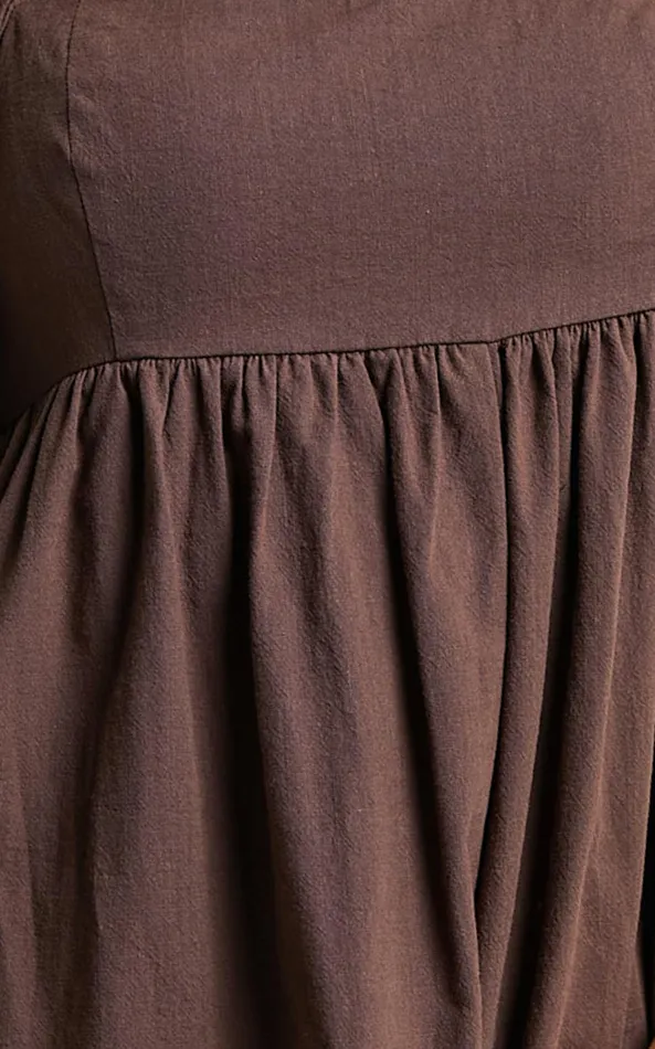 Showpo Chariti Playsuit 8211 Linen Look Puff Sleeve Relaxed Playsuit In Chocolate Women Rompers