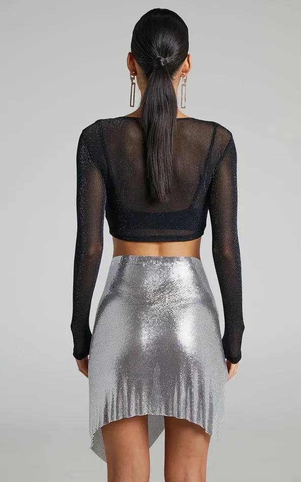 Showpo Charity Mini Skirt 8211 Asymmetrical Mesh Skirt In Silver Women Skirts