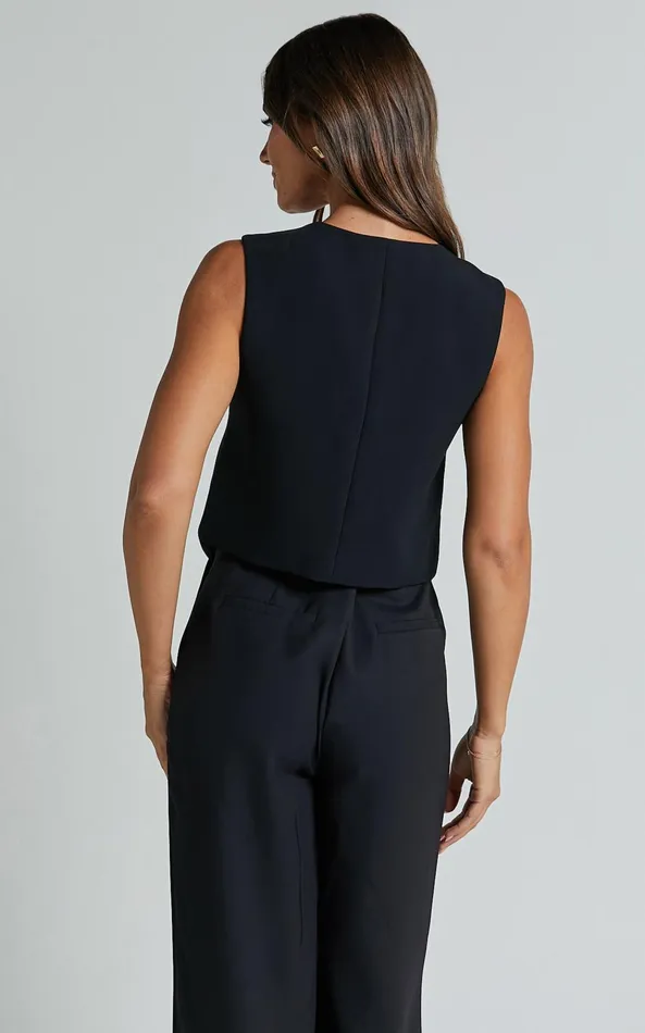 Showpo Charla Top 8211 Tailored Button Through Vest In Black Women Tops