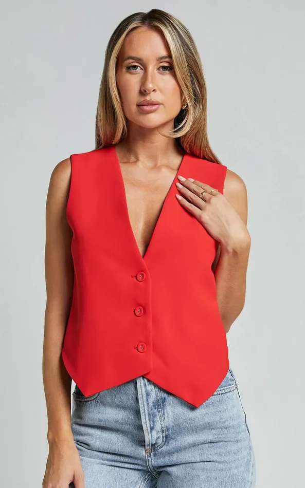 Showpo Charla Top 8211 Tailored Button Through Vest In Red Women Curve Clothes Showpo Charla Top 8211 Tailored Button Through Vest In Red Women Curve Clothes