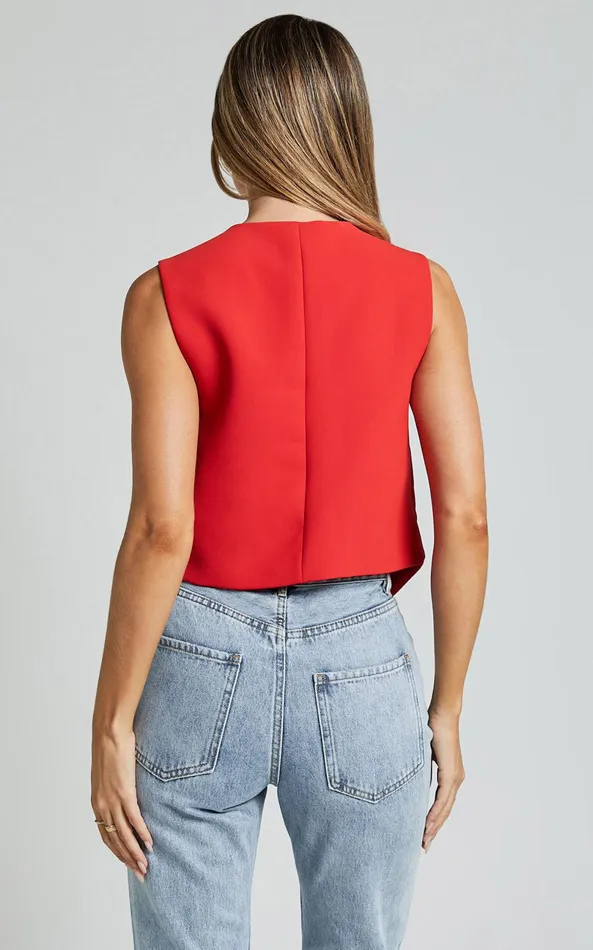 Showpo Charla Top 8211 Tailored Button Through Vest In Red Women Curve Clothes