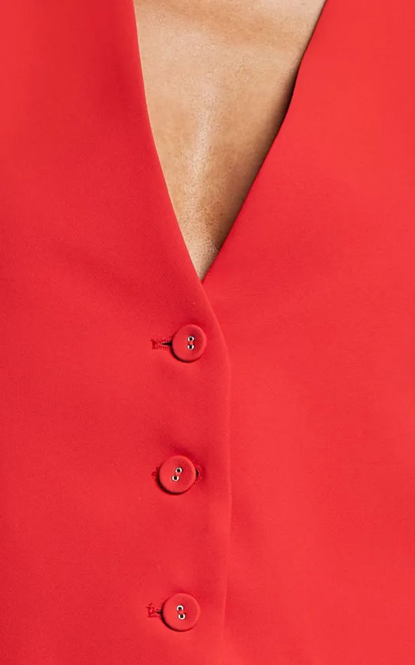 Showpo Charla Top 8211 Tailored Button Through Vest In Red Women Curve Clothes