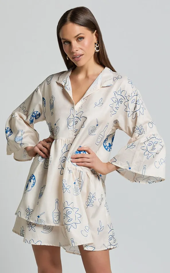 Showpo Charlene Mini Dress 8211 V Neck 34 Sleeve Shift Mini Dress In Blue Print Women Dresses Showpo Charlene Mini Dress 8211 V Neck 34 Sleeve Shift Mini Dress In Blue Print Women Dresses