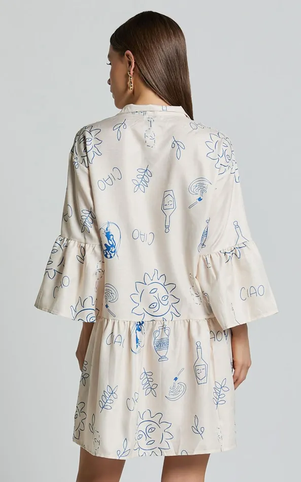 Showpo Charlene Mini Dress 8211 V Neck 34 Sleeve Shift Mini Dress In Blue Print Women Dresses
