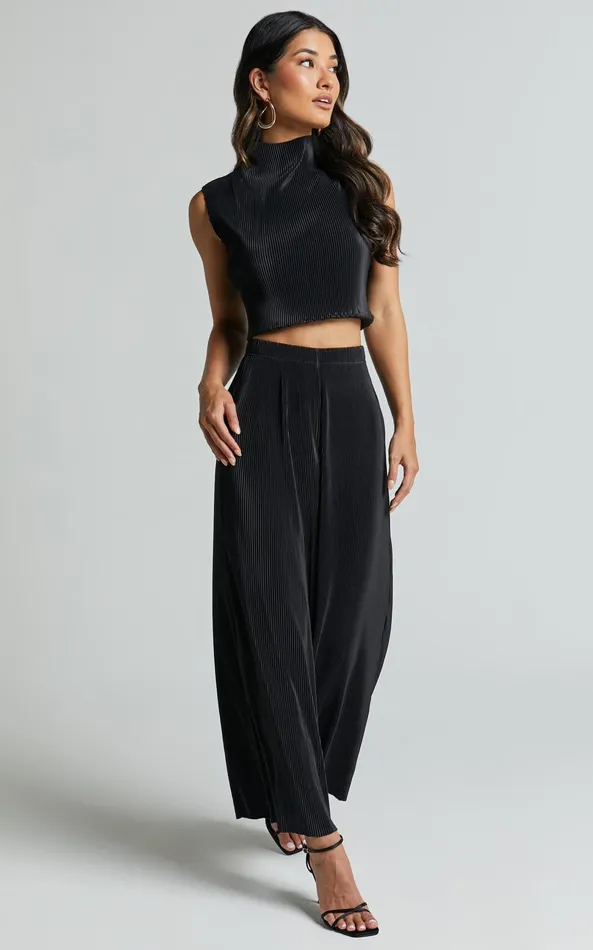 Showpo Charlia Pants 8211 78 Pleated Wide Leg Pants In Black Women Pants