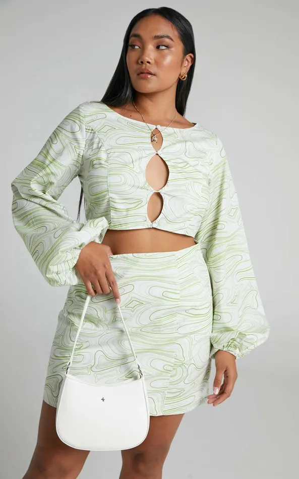 Showpo Charlie Holiday 8211 Pricilla Mini Skirt In Abstract Wave Women Skirts