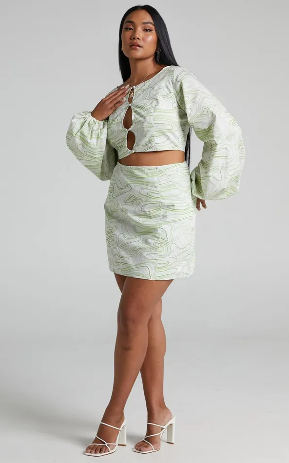 Showpo Charlie Holiday 8211 Pricilla Mini Skirt In Abstract Wave Women Skirts