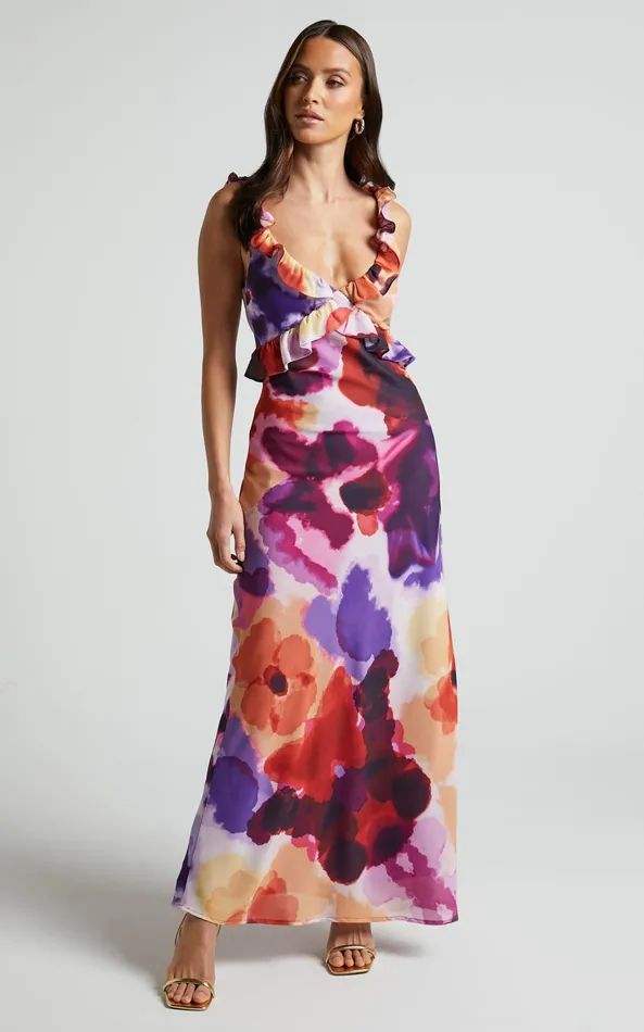 Showpo Charlie Midi Dress 8211 V Neck Low Back Frill Detail Dress In Watercolour Floral Women Dresses Showpo Charlie Midi Dress 8211 V Neck Low Back Frill Detail Dress In Watercolour Floral Women Dresses